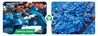 Ligne de lavage de fûts bleus en PP/HDPE Polyretec 2000 kg/h avec certificat CE et lettre d'approbation FDA