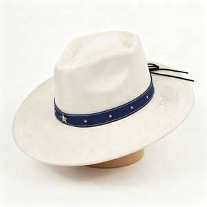 Topi Koboi Suede Bertepi Lebar Bordir 3D Motif Gagak Topi Fedora Barat Dengan Tali Pengikat Dapat Disesuaikan Topi Vintage Untuk Perjalanan Luar Ruangan dan Peternakan - Product Image 5