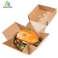 Emballage de boîte à hamburger ondulé Emballage de fast-food personnalisé pour hamburger Boîte à lunch imprimé de logo Papier kraft jetable
