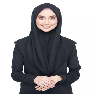 Style En Gros Polyester Écharpe Wrap Lain Solide Robe Accessoires Hijab Carré Châle Vente Chaude Malaisienne Hijabs Femmes <span class=keywords><strong>Noir</strong></span> - Product Image 3