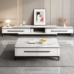 Bán buôn thiết kế đơn giản TV Tủ sang trọng hiện đại TV Tủ Trắng wth thiêu kết đá Top di chuyển mở rộng bằng gỗ TV đứng - Product Image 4