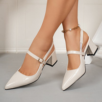 Modische Mary Jane Slingback Pumps für Damen Spitze Blockabsatz Schuhe aus Lackleder Büro- und Abendschuhe Sexy Damen Party High Heels