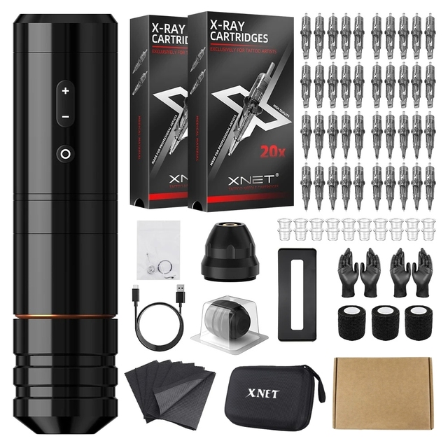 XNET Ninja Nova Brushless Motor 3.5/4.0 Stroke Professional Wireless Tattoo Pen Machine Kit with Cartridge and Tattoo Accessory