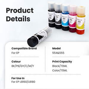 Kit de recharge d'encre T554 T555 554 555 compatible, encre de recharge en vrac colorée pour imprimante Epson <span class=keywords><strong>ECOTANK</strong></span> <span class=keywords><strong>L8180</strong></span> L8160 - Product Image 2