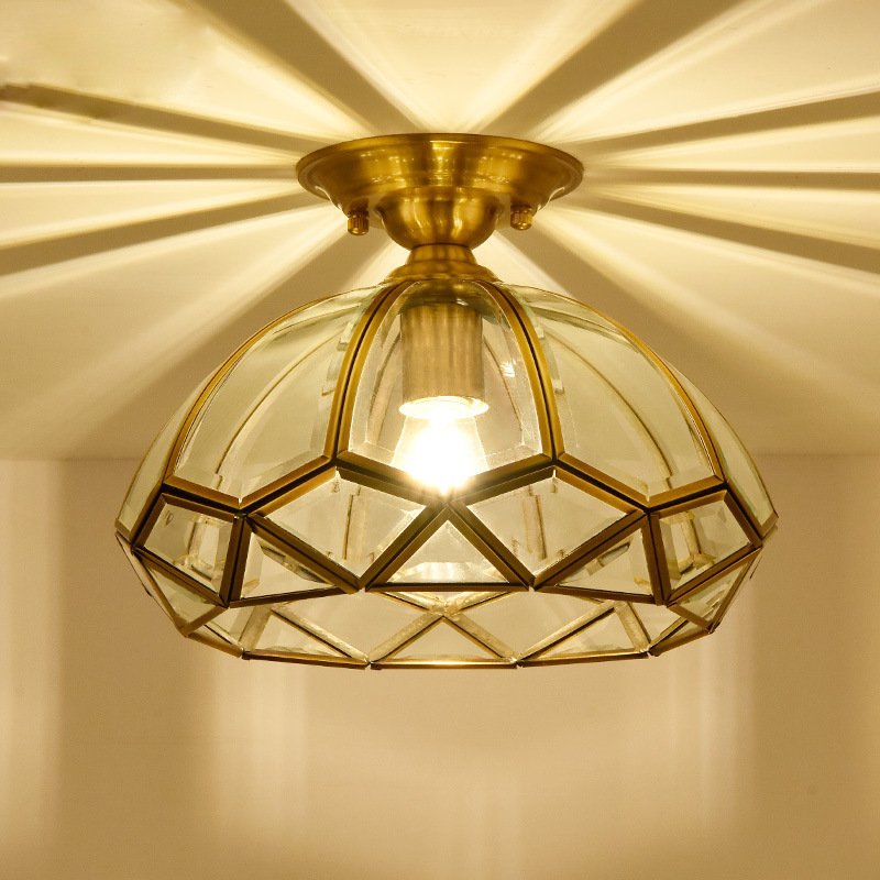 American Modern All-Copper Small Ceiling Lamp for Bedroom Balcony Brass Entrance Corridor Aisle LED Light Source AC Power Source