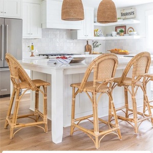 Nordic Luxury High Back Chair Vintage French Woven <strong>Dining</strong> Chair Rattan Kitchen Bar Chairs Bar <strong>Stools</strong> - Product Image 1