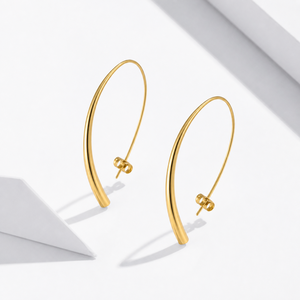 Oval Hoop <b>Earrings</b> Stainless Steel 14K <b>Gold</b> Vacuum Plated Elongated Tapered Open Hoops Polished Butterfly <b>Back</b> <b>Earrings</b> - Product Image 1