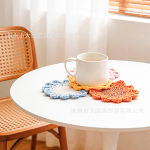 Handmade Sunflower <b>Coaster</b> Yarn Flower Shape Desk Decor Gift For Teacher's Day - Product Image 2
