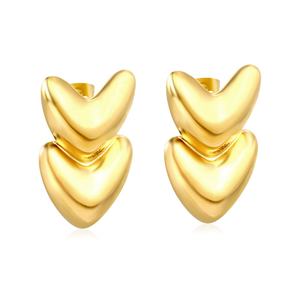 Trendy Stainless Steel Jewelry <b>Stud</b> <b>Earrings</b> Women 18K Gold Plated Chunky Double Layered Heart <b>Earrings</b> for Anniversary - Product Image 1