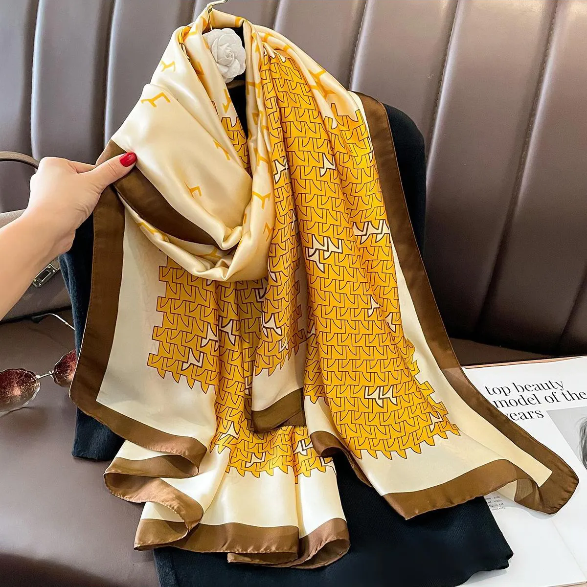 Fashion Womens Designer Scarves Luxury Brand Pattern Custom Long Turkish Silk Scarf