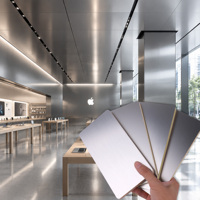 Nouvel arrivage en stock : Panneau mural en bambou ignifuge, panneau mural en métal écologique, facile à installer, pour utilisation exclusive en magasin Apple.