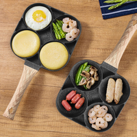 Wajan Telur Anti Lengket Panci 4 in 1 Aluminium untuk Omelet dengan Gagang Kayu untuk Memasak di Rumah