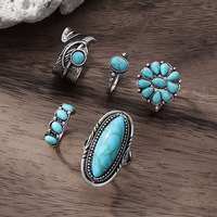 Une bague turquoise minimaliste et créative d'Europe et d'Amérique, une bague bohème pour les vacances pour femmes