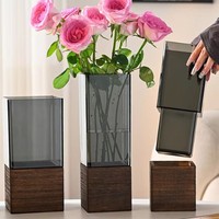 Vase zur Dekoration des Wohnzimmers, Blumenarrangement, Sturzsicher, Luxuriöser Transparenter Quadratischer Acryl-Blumeneimer, Hoher Rosenhalter
