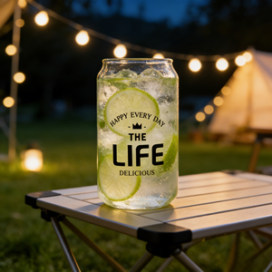 Bicchiere in Vetro Borosilicato a Forma di Lattina da 420ml con Motivo Stampato Stile Americano Resistente al Calore per Caffè/Acqua/Vino Casa/Ufficio/Feste - Product Image 1