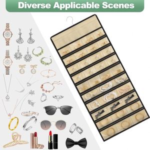 Sac de rangement rotatif pour bijoux, organisateur anti-poussière double face en non-tissé avec poches zippées pour boucles d'oreilles et colliers - Product Image 3