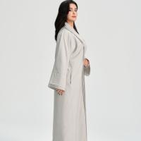Abaya plissée doublée effet lin LM110 avec poches, robe modeste à devant ouvert pour femmes musulmanes