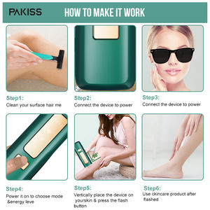 Épilateur IPL PAKISS pour l'épilation permanente, utilisation domestique, manuel en anglais/mode automatique, visage et corps, certifié CE FCC 510K - Product Image 4
