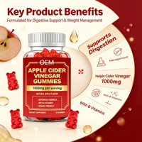 Gummies de Vinaigre de Cidre de Pomme en Vrac 1000mg 60 Unités Vitamines B Végétaliennes Saveur Pomme Naturelle Marque Privée OEM