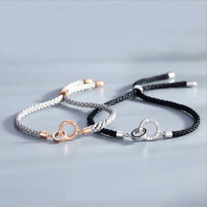 Double Ring Couple <b>Bracelet</b> Copper Alloy Unisex Gift Jewelry Interlocking Hand Woven <b>String</b> <b>Bracelet</b> Korean Style Simple Design - Product Image 3