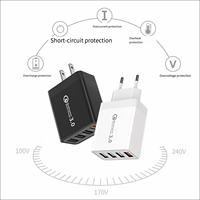 Chargeur mural USB 4 ports QC3.0, adaptateur de voyage universel à charge rapide pour téléphone portable et tablette, avec prises EU, US, UK, AU