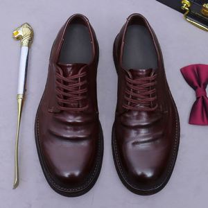Chaussures en cuir décontractées pour hommes, rehaussantes, à bout pointu, style rétro Oxford, imperméables, respirantes, grandes tailles, collection automne - Product Image 5