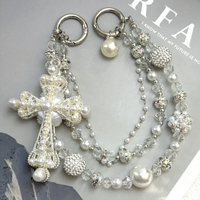 Breloque de téléphone Ace Cross, cordon vintage élégant en perles et strass, pendentif de sac rétro style coréen, bijoux personnalisés avec logo VMI en stock