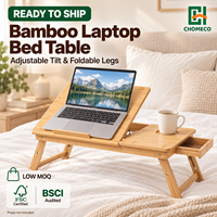 CHOMECO Bureau portable moderne en bambou, réglable, pratique et confortable, avec tiroir, support pliable et plateau inclinable pour lit, idéal pour le télétravail