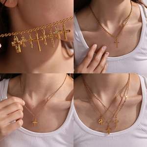 Collier Pendentif Croix Diamant Vintage Style Ins Unisexe Design Niche Sportif Chaîne Bambou Bijoux en Cuivre - Product Image 4