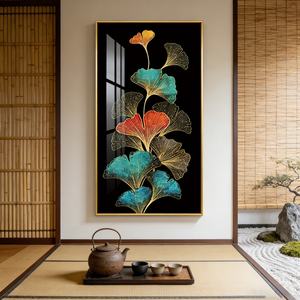 Arte Decorativo de Pared con Hojas de Ginkgo, Impresiones Personalizadas para el Hogar, Pintura de Porcelana de Cristal con Luz LED para Sala de Estar - Product Image 3