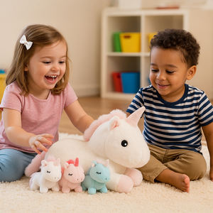 Ensemble de jouets en peluche <span class=keywords><strong>licorne</strong></span>, maman <span class=keywords><strong>licorne</strong></span> douce avec 3 bébés en peluche, peluche moelleuse pour enfants, cadeaux d'<span class=keywords><strong>anniversaire</strong></span>, décoration de chambre d'enfant - Product Image 4