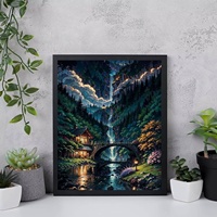 Kit de Peinture par Numéros Série Paysage : Pont Alpin Chinois Fantastique, Tableau Décoratif Pliant Peint à la Main