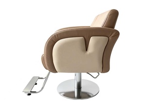 Sillón de Peluquería Hidráulico Moderno Beige de Dos Tonos, Silla de Estilista Minimalista de Cuero para Salón de Belleza - Product Image 3