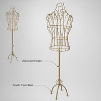 Mannequin de couture demi-corps flexible en fil métallique argenté, support réglable en hauteur avec base trépied pour magasin de vêtements