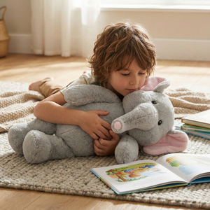 Peluche Elefante Grigio da 60 cm con Orecchie Interne Rosa e Braccia e Gambe Lunghe per Negozi di Articoli da Regalo Safari - Vendita all'Ingrosso - Product Image 6
