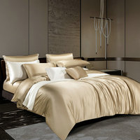 Parure de lit de luxe en soie de mûrier tissée unie 400TC toutes saisons, comprenant taies d'oreiller et housse de couette, vente en gros