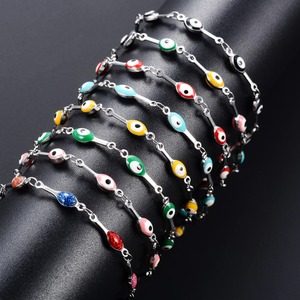 Pulsera de cadena de mano de acero inoxidable de 4 mm con ojo turco, para mujer, niña, tobillera, joyería de metal, regalo de verano - Product Image 1