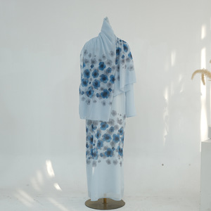 2025Loriya AliExpress <span class=keywords><strong>Dubai</strong></span> Midden-Oosten Bloemrijk Polyester Cardigan Turban Open Abaya Set Kraaltjes 3D-effect Prinsessenmouw Hals - Product Image 3