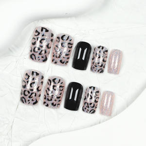 Ensemble de <span class=keywords><strong>faux</strong></span> ongles en ABS <span class=keywords><strong>noir</strong></span> imprimé léopard, 24 pièces, design carré, décoration française brillante pour les doigts, ongles amovibles à presser de style salon - Product Image 2