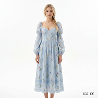 Gaun Maxi Floral Lace Cottagecore Khusus Wanita dengan Lengan Puff Model Sweetheart, A-Line, OEM, Ukuran Besar S hingga 5XL