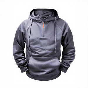Sudadera con Capucha Blanca para Hombre, Cierre de Cremallera de un Cuarto, Corte Regular, Color Sólido, Bolsillo Frontal, Estilo Casual para Otoño, Felpa de Algodón 2027 - Product Image 6