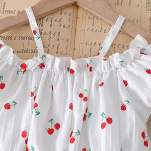4-7 टी बच्चों के कपड़ों का चेरी फल स्ट्रैपलेस ऑफ-कंधे की शीर्ष लोचदार शॉर्ट्स लड़कियों के कपड़े पहनते हैं - Product Image 2