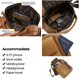 Sac à bandoulière pour homme en cuir véritable, avec fermeture à glissière, doublure en polyester, léger, pour les sports de plein air et les voyages - Product Image 4