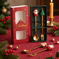 Ensemble de Cadeaux de Noël 2026 : Nouvelle Conception, Mignon Ensemble Cuillère et Fourchette en Acier Inoxydable Doré, Cuillère à Café pour Cadeau
