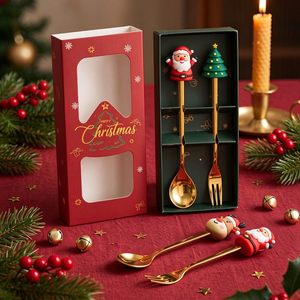 Juego de Regalo de Navidad 2026, Nuevo Diseño, Lindo Juego de Cuchara y Tenedor de Acero Inoxidable, Cuchara de Café Dorada para Regalo - Product Image 1
