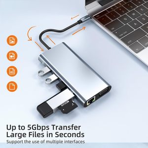Syong nhà máy 11 trong 1 Docking Station <span class=keywords><strong>HDMI</strong></span> 4K 100Mbps <span class=keywords><strong>RJ45</strong></span> <span class=keywords><strong>VGA</strong></span> USB3.0 USB2.0 âm thanh SD TF PD 100W <span class=keywords><strong>USB</strong></span> C HUB <span class=keywords><strong>HDMI</strong></span> cho Macbook iPad - Product Image 6