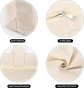 حقيبة قماش صغيرة 12 أونصة للسفر للسفر والشاطئ من القطن الطبيعي سادة قابلة لإعادة الاستخدام مزودة بسحّاب لون بيج - Product Image 3