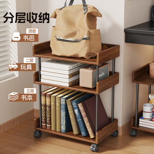Desktop Movable <b>Bookshelf</b> Multi Tiered Storage Organizer For Office Home Use With Wheels Wood Material - Product Image 2