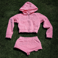 Fabricant de survêtements OEM, ensemble de survêtement Y2K, sweat-shirt à fermeture éclair, short, ensemble deux pièces, broderie délavée, survêtement pour femme