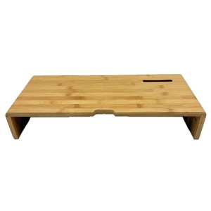 Bamboo Computer Monitor Riser Stand 50x21x9cm <b>Desktop</b> <b>Shelf</b> With Keyboard Storage And Phone Holder - Product Image 2